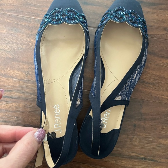 J.Renee 12W Navy Lace Slingback Heels - Picture 5 of 13